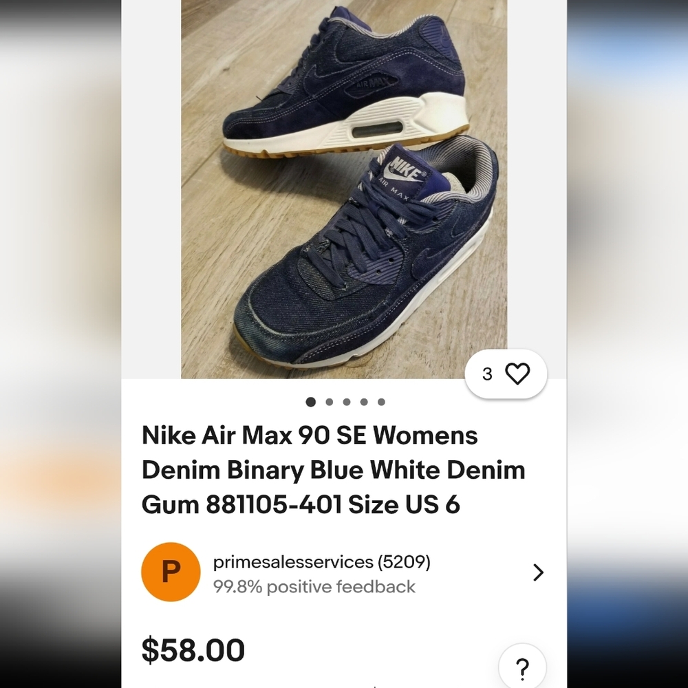 Nike Air Max 90 SE size 9 Womens Denim Bianary Blue/White Gum Sneakers w/ Soles - Picture 13 of 14